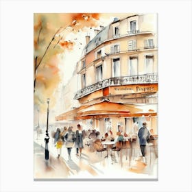 Paris city, passersby, cafes, apricot atmosphere, watercolors.9 Canvas Print