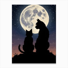 Silhouette Of Two Cats Under A Full Moon 4 Canvas Print