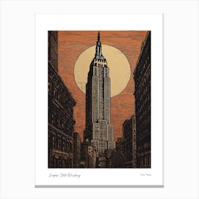 Empire State Building  New York Woodblock 1 Watercolour Travel Poster Canvas Print