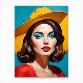 Woman Portrait With Hat Pop Art (32) Canvas Print