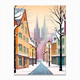 Vintage Winter Travel Illustration Cologne Germany 3 Canvas Print