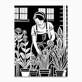 Just a girl who loves Gardening, Lion cut inspired Black and white Stylized portrait of a woman Gardening, 248 Canvas Print