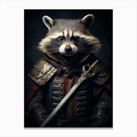 Vintage Portrait Of A Tanezumi Raccoon Dressed As A Knight 4 Canvas Print