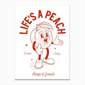 'Life's a Peach' retro kitchen print in red Canvas Print