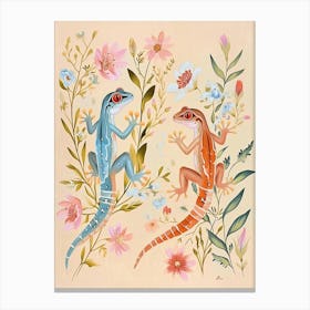 Folksy Floral Animal Drawing Gecko Canvas Print