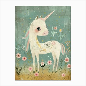Pastel Storybook Style Unicorn In The Flowers 1 Canvas Print