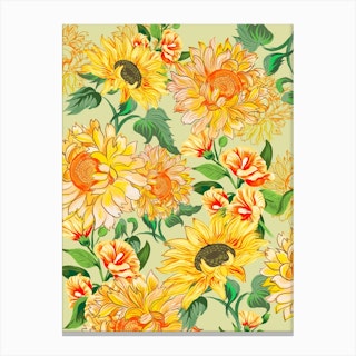 Sunflowers On Green Canvas Print
