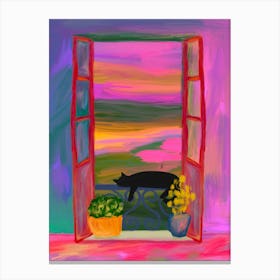 Sleepy Window Cat Canvas Print