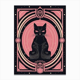 The Chariot Tarot Card, Black Cat In Pink 1 Canvas Print
