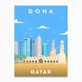 Doha, Qatar — Retro travel minimalist poster Canvas Print