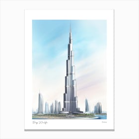 Burj Khalifa Dubai 2 Watercolour Travel Poster Canvas Print