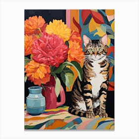 Zinnia Flower Vase And A Cat, A Painting In The Style Of Matisse 2 Canvas Print
