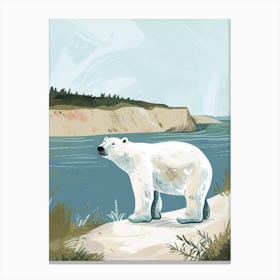 Polar Bear Standing On A Riverbank Storybook Illustration 3 Canvas Print