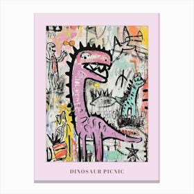 Abstract Pink Blue Graffiti Style Dinosaur Picnic 2 Poster Canvas Print