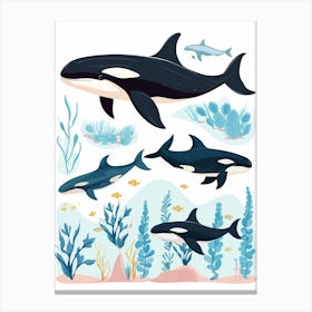 Pastel Blue Cute Orca Whales Canvas Print