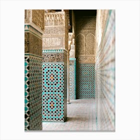 Tiled Corridor In Morocco, Mosaic in Fes, Morocco | Colorful travel photography Canvas Print