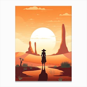 Cowgirl Riding A Horse In The Desert Orange Tones Illustration 15 Canvas Print