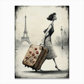 Paris With A Suitcase Canvas Print