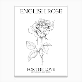 English Rose Black And White Line Drawing 4 Poster Canvas Print