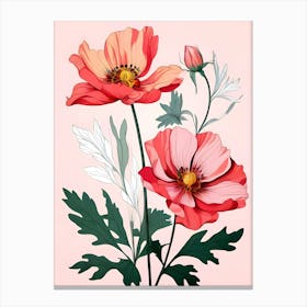 Poppies On Pink Background Canvas Print