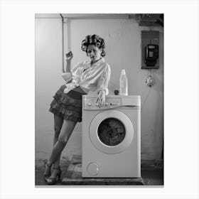Woman With A Washing Machine Canvas Print