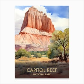 Capitol Reef National Park Watercolour Vintage Travel Poster 2 Canvas Print