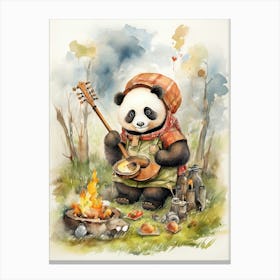 Panda Art Camping Watercolour 2 Canvas Print