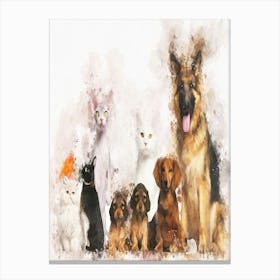 Dog Cat Bird Rabbit Canvas Print