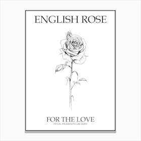 English Rose Black And White Line Drawing 16 Poster Canvas Print