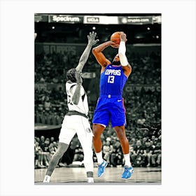 Paul George Of The La Clippers Takes A Shot Against P Canvas Print