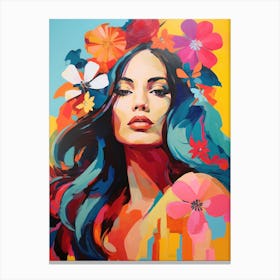 Colorful Woman With Flowers 1 Canvas Print