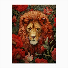 Lion In Red Poppy Field Canvas Print