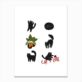 Cat's Life Poster, Meow Wall Art, Funny Crazy Cat Lady Decor, Trendy Kitten Print, Kitty Home Decor Canvas Print
