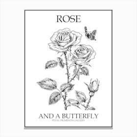 Butterfly Rose Line Drawing 3 Poster Canvas Print