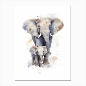 Elephant And Baby Watercolour Illustration 1 Canvas Print