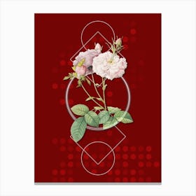 Vintage Damask Rose Botanical with Geometric Line Motif and Dot Pattern n.0402 Canvas Print