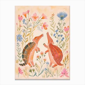 Folksy Floral Animal Drawing Armadillo 2 Canvas Print