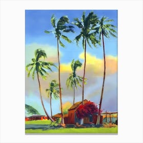 Hawaii, Lonely Cottage With Palms, Travel Poster Canvas Print