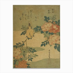 Warbler And Roses, Katsushika Hokusai Canvas Print