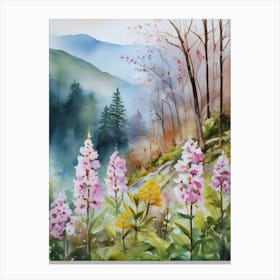 Smoky Mountains Painting, Spring Flowers, Watercolor Art, Appalachian Mountain Landscape Wall Art, Mountain Forest Print..179 Canvas Print