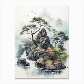 Aogashima Island In Tokyo, Japanese Brush Painting, Ukiyo E, Minimal 4 Canvas Print