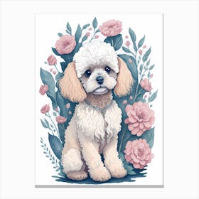 Cute Floral Poodle Dog Painting (8) Canvas Print