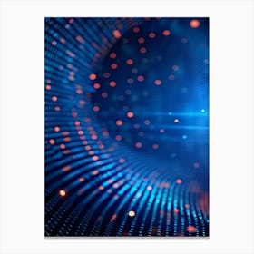 Abstract Digital Background With A Swirling Tunnel Of Blue Dots And Binary Code, Creating A Sense Of Depth And Movement With Orange Light Trails Canvas Print