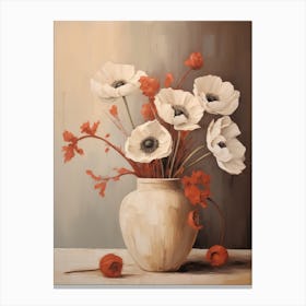 Poppy, Autumn Fall Flowers Sitting In A White Vase, Farmhouse Style 3 Canvas Print