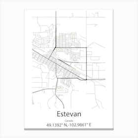 Estevan,Canada Minimalist Map Canvas Print