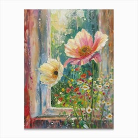 Anemone Flowers On A Cottage Window 3 Canvas Print