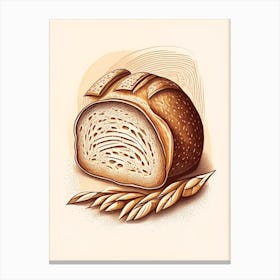 Sourdough Whole Grain Bread Bakery Product Retro Drawing Canvas Print