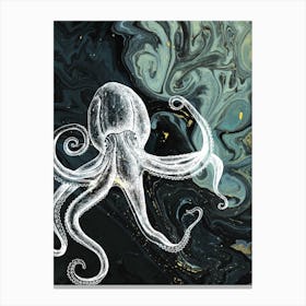 Under Water Wonders Octopus Black & Green Canvas Print