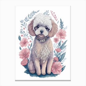 Cute Floral Poodle Dog Painting (2) Canvas Print