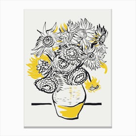 Sunflower In Vase Sketch Canvas Print
